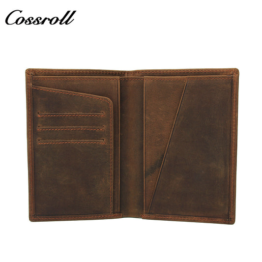 Men's genuine leather short wallet, European and American vintage handcrafted crazy horse leather