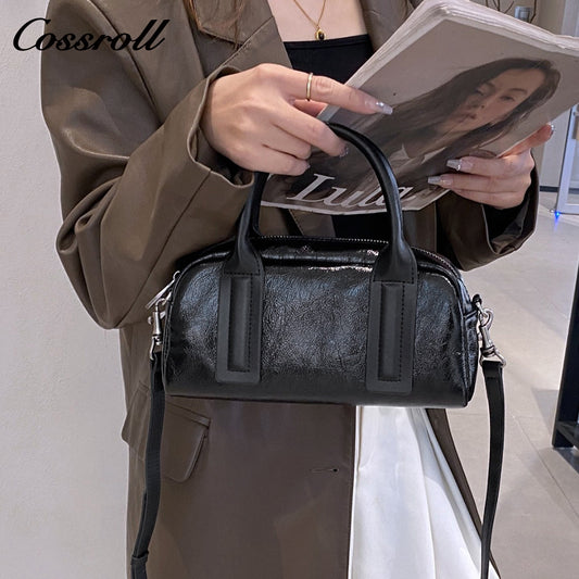 Head layer oil wax cowhide single shoulder crossbody women's bag fashion generous shell bag zipper soft leather handheld