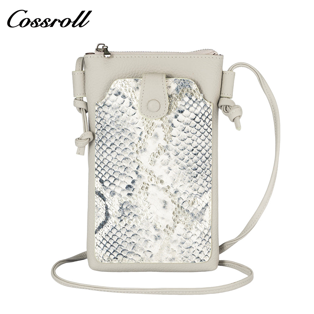 Cowhide python splicing crossbody bag small mobile phone bag women's 2024 new leather vertical bag cover leisure purse