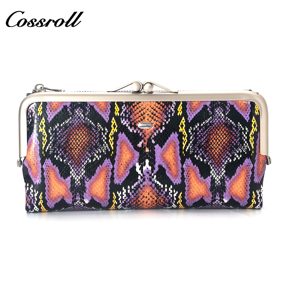 Manufacturers customized cross-border serpentine leather purse women's long cowhide multi-layer multi-card large capacity