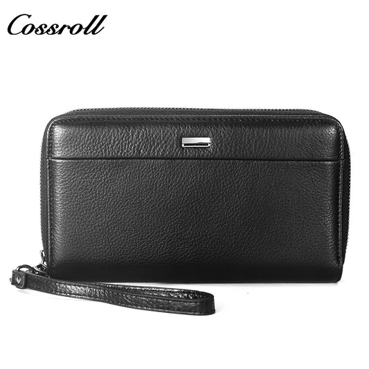 2024 New handbag Men's soft leather wrist strap clutch bag Long wallet mobile bag Large capacity clutch bag