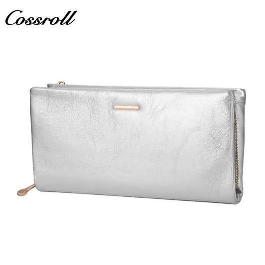 Genuine leather wallet for women, shiny leather, double-layer stylish bill wallet with zipper