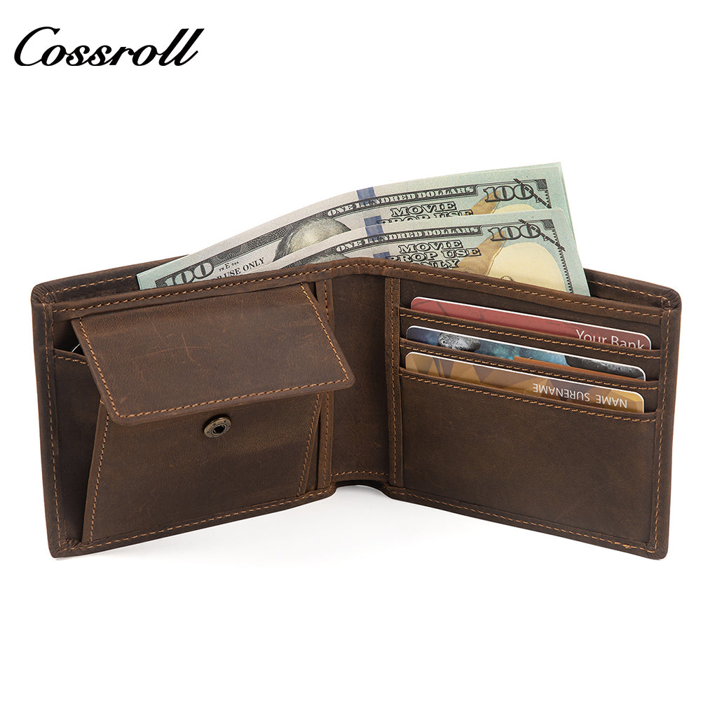 Amazon Europe RFI Men's Genuine Leather Wallet Vintage Crazy Horse Short Wallet