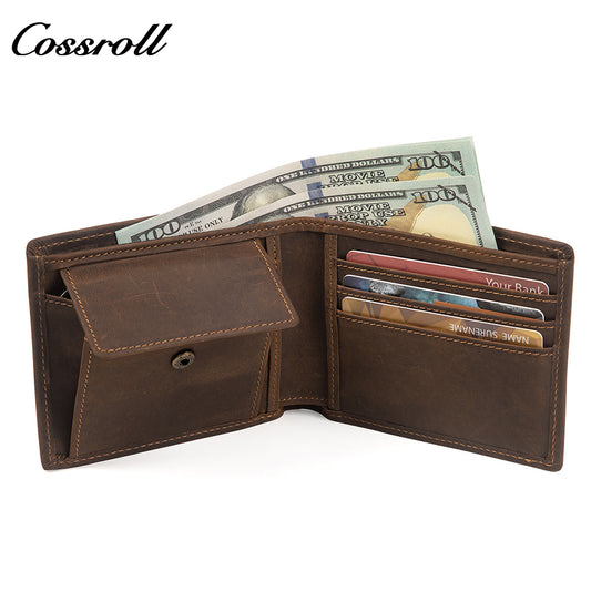 Amazon Europe RFI Men's Genuine Leather Wallet Vintage Crazy Horse Short Wallet