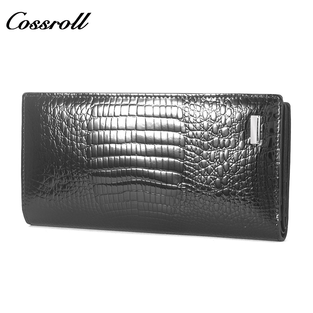 Europe and the United States three fold crocodile leather wallet women's long money clip multi-card wallet manufacturers customized patent leather