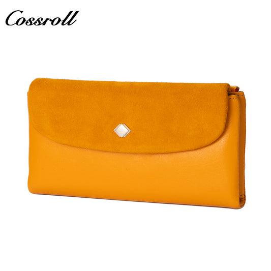 Women's long wallet with multiple card slots, coin purse, suede zipper, US dollar compartment
