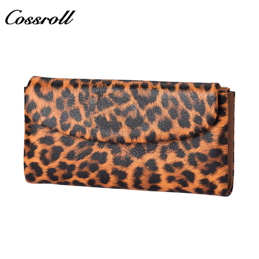 Women's Leopard Print Long Wallet with Large Capacity and Soft Leather Texture