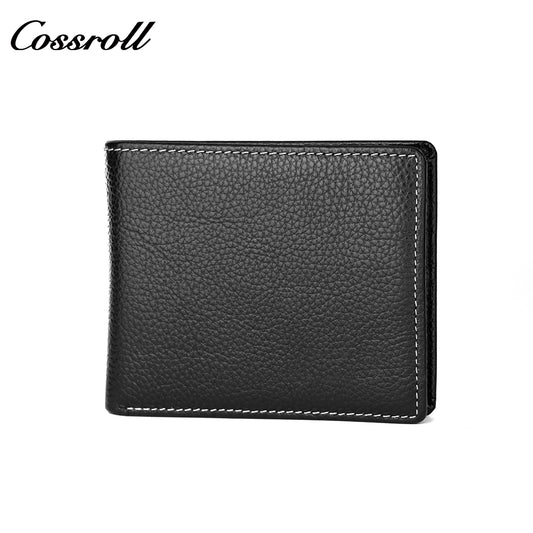 Head Cowhide Black Bifold Wallet with Coin Position Multi Card Position Hot Sale Classic Money Clip