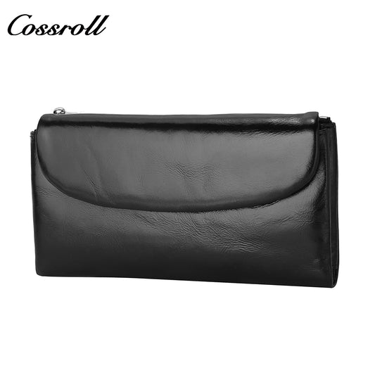 Women's wallet tri-fold long wallet Europe and the United States simple magnetic buckle multifunctional card space cowhide money clip