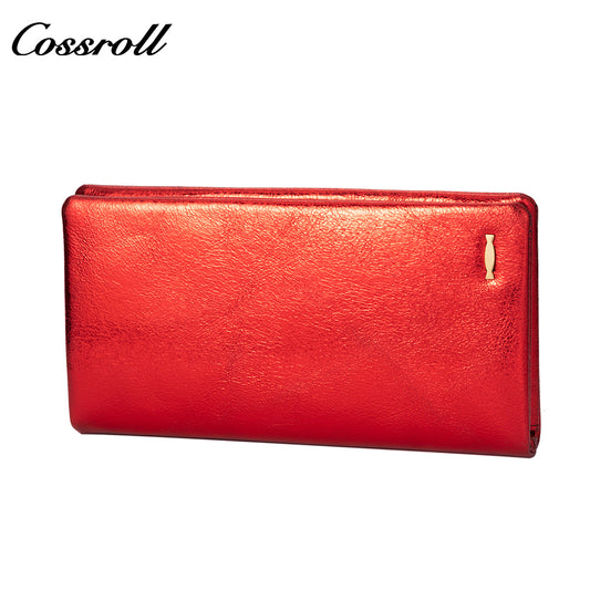Genuine leather wallet for women, European and American style, oiled wax leather with zipper, double-layer stylish bill purse