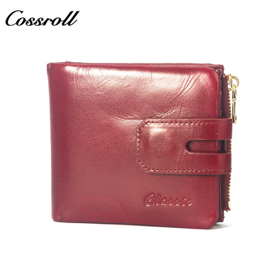 Women's purse short leather 2024 new explosive compact card wallet Delicate zipper change folder folding