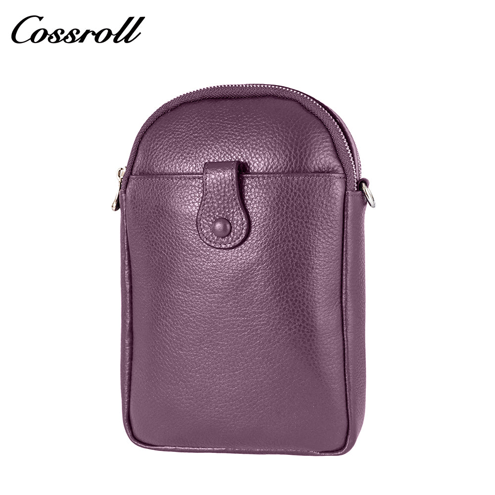 Litchi grain head layer cowhide multi-layer vertical cell phone small bag single shoulder crossbody women's bag