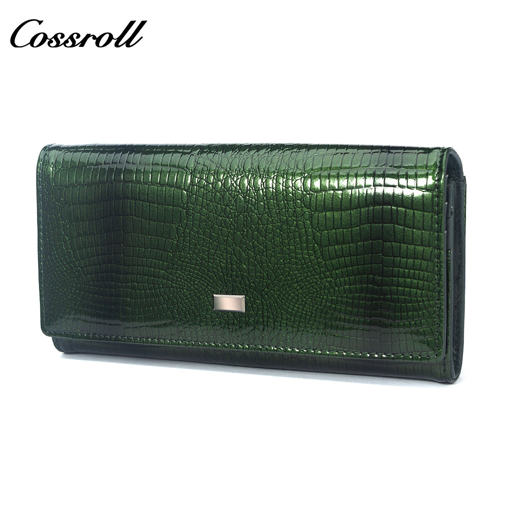Europe and the United States crocodile leather patent leather wallet women's long money clip multi-card wallet manufacturers customized