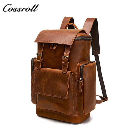 European and American men's genuine leather backpack, Crazy Horse leather backpack, top-grain leather travel bag