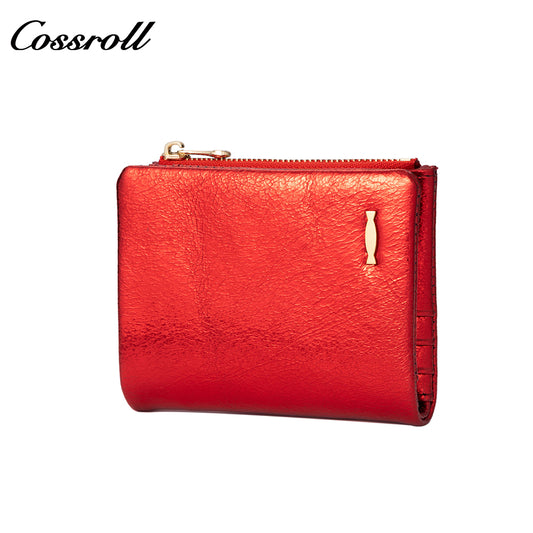 Women's genuine leather short wallet, European and American style, oil wax leather, fashionable billfold