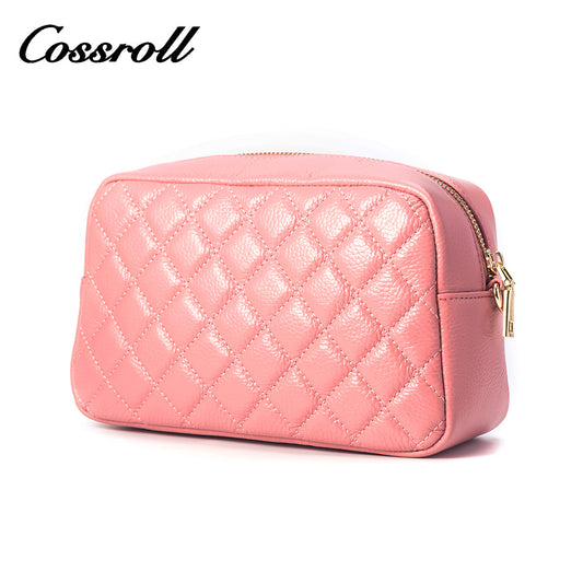 Textured Pink Messenger Bag Embroidered Pattern Classic Leather Handbag