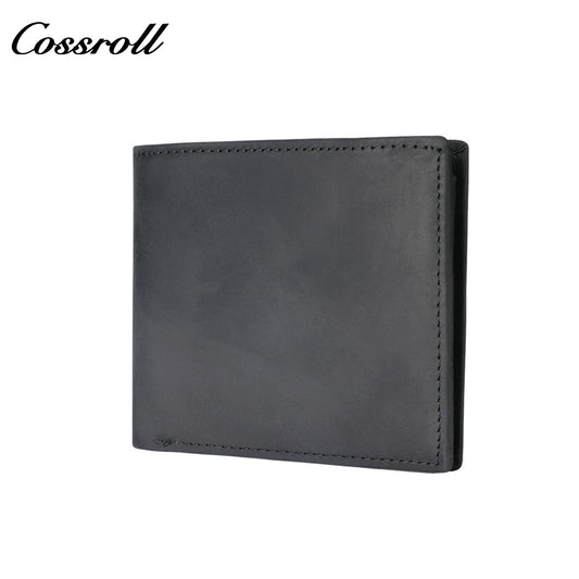 Top-grain crazy horse leather short wallet, vintage men's casual cowhide card and cash holder