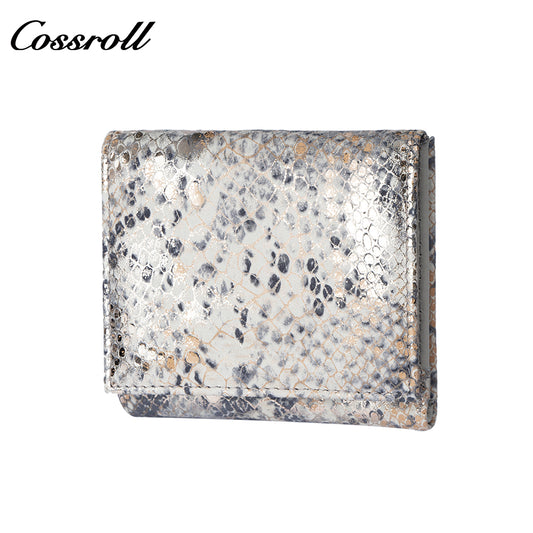 Genuine Leather Short Wallet, Snake Pattern Soft Cowhide Coin Purse, Large Capacity Wallet