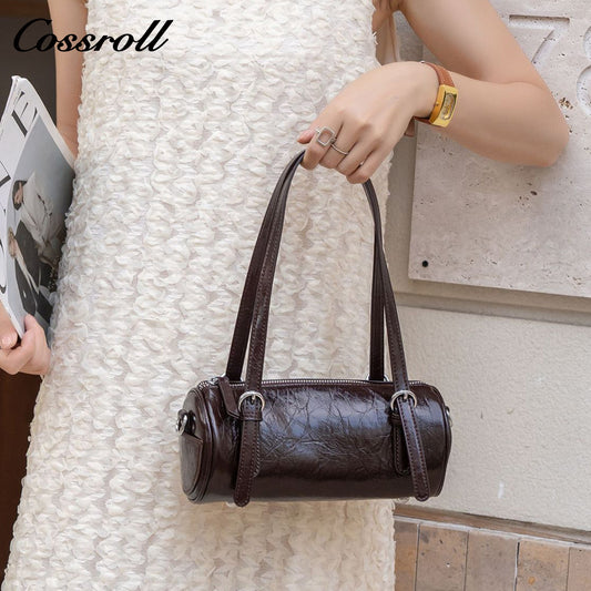 Shoulder Armpit Vintage Bag Bag Bag Bag Women's Premium Feeling Head Layer Leather Handheld Crossbody Bowling Bag
