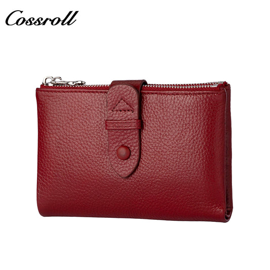 Women's leather cropped wallet, buckle wallet, versatile double-zip coin purse