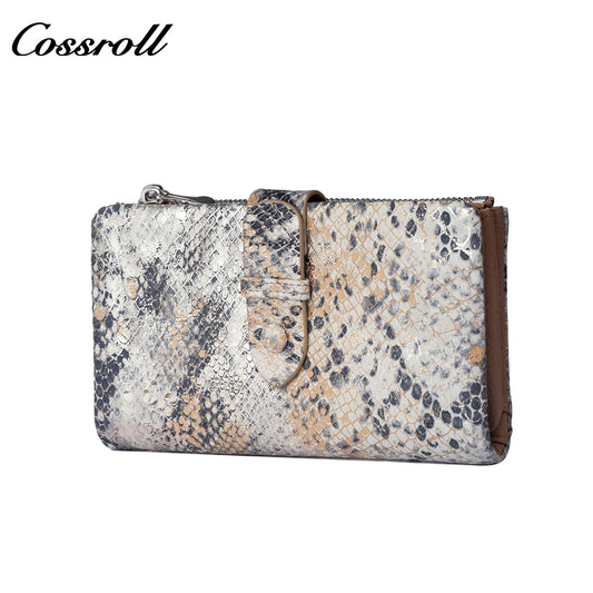 Women's Wallet, Litchi Grain Soft Leather, Zipper and Snap Closure, Animal Print Wallet