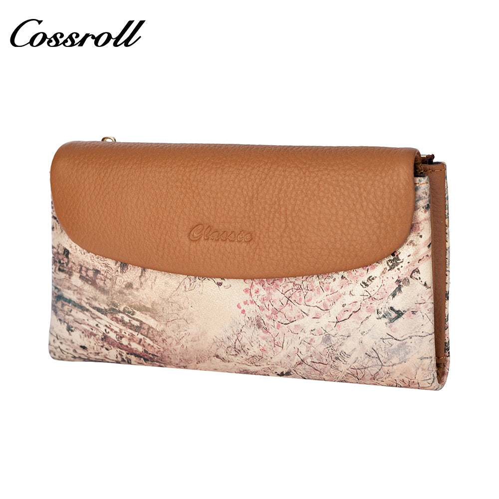 Wallet leather women's foreign trade long leather splicing money clip large capacity head layer cowhide wallet