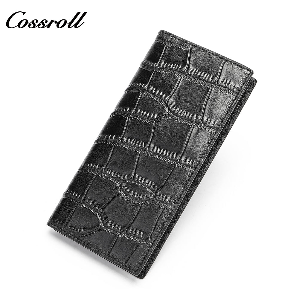 Men's long and short ultra-thin large capacity crocodile grain leather handmade money clip