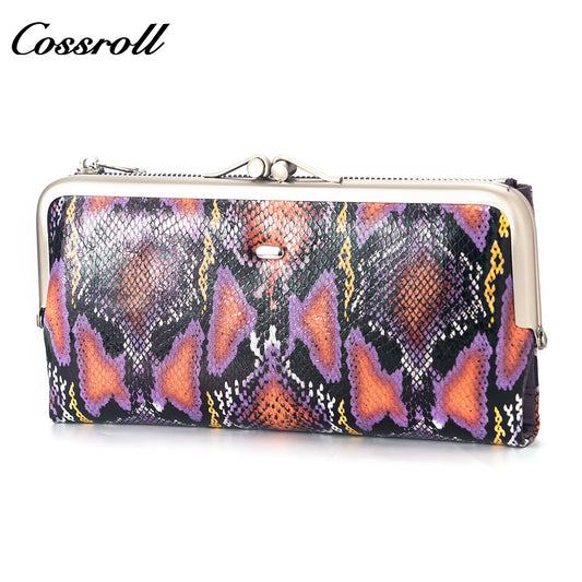 Manufacturers customized cross-border serpentine leather purse women's long cowhide multi-layer multi-card large capacity
