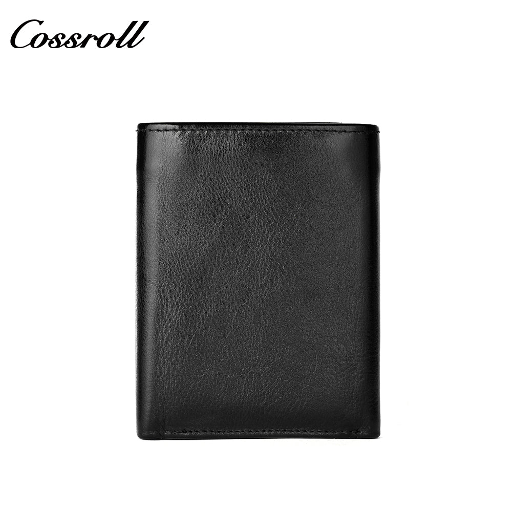 Genuine Leather Wallet Men's Head Layer Cowhide Black Trifold Wallet with Coin Position