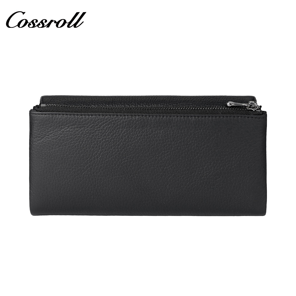 Factory custom genuine leather wallet Women's tri-fold top grain cowhide wallet Large capacity