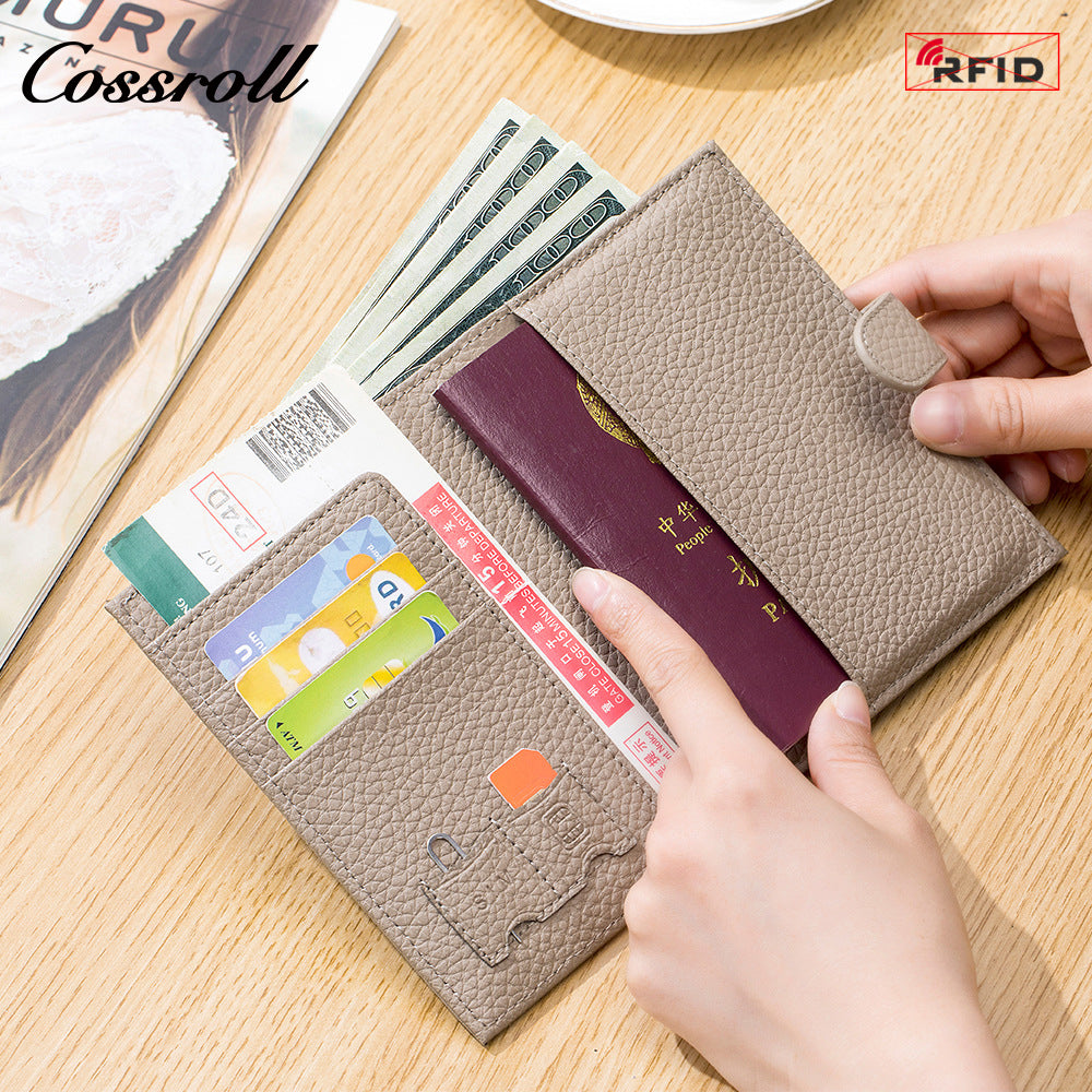 rfid leather ultra-thin passport wallet multi-functional anti-theft brush document protection cover cowhide one