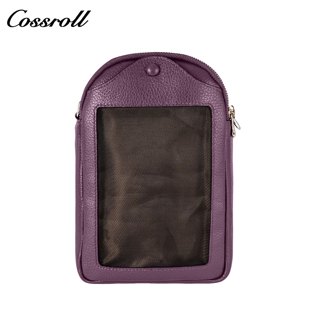 Litchi grain head layer cowhide multi-layer vertical cell phone small bag single shoulder crossbody women's bag