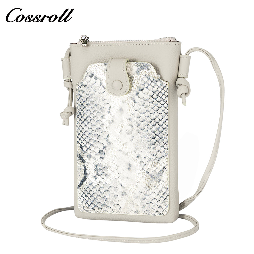 Cowhide python splicing crossbody bag small mobile phone bag women's 2024 new leather vertical bag cover leisure purse