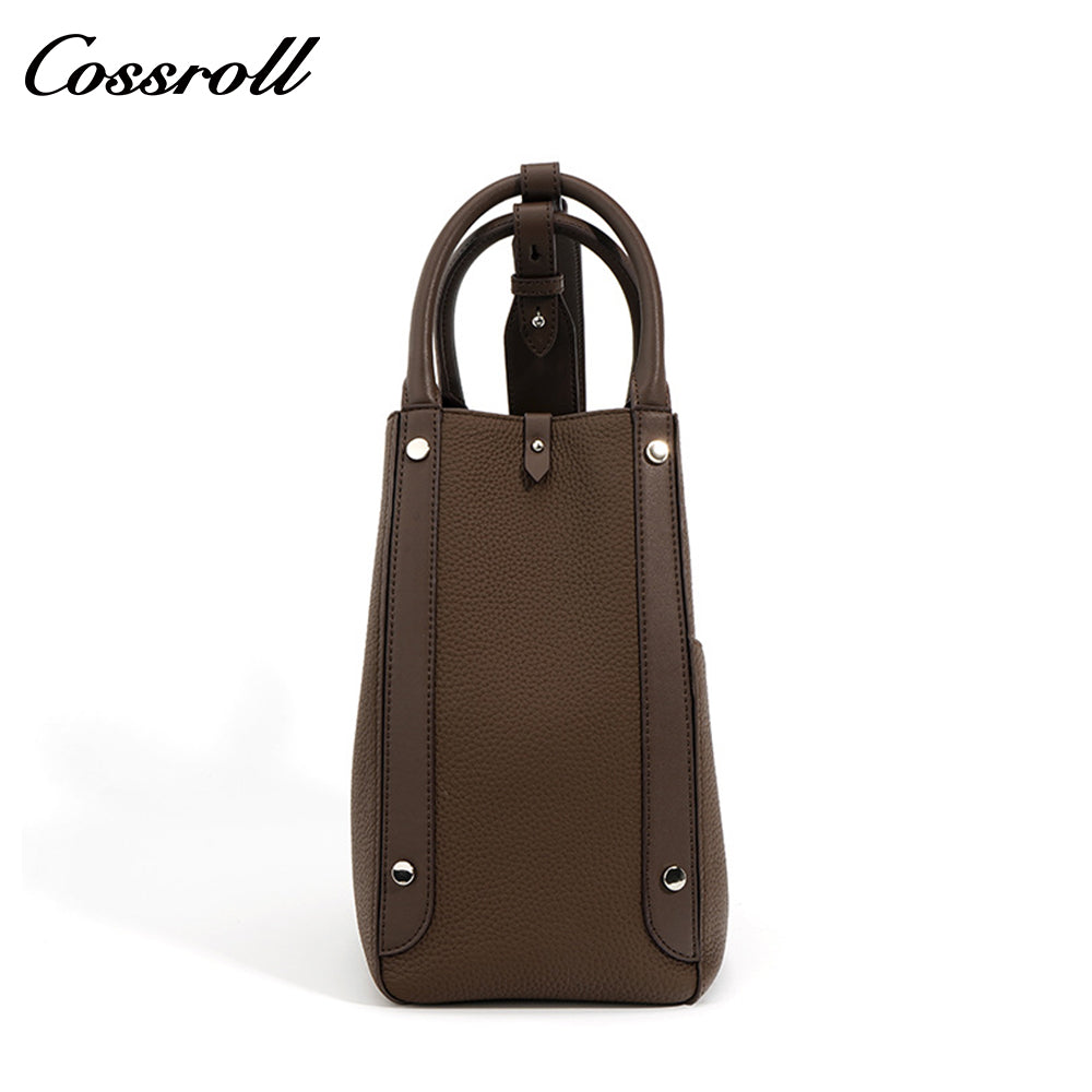 Genuine leather women's bucket bag, shoulder crossbody multi-pocket handbag