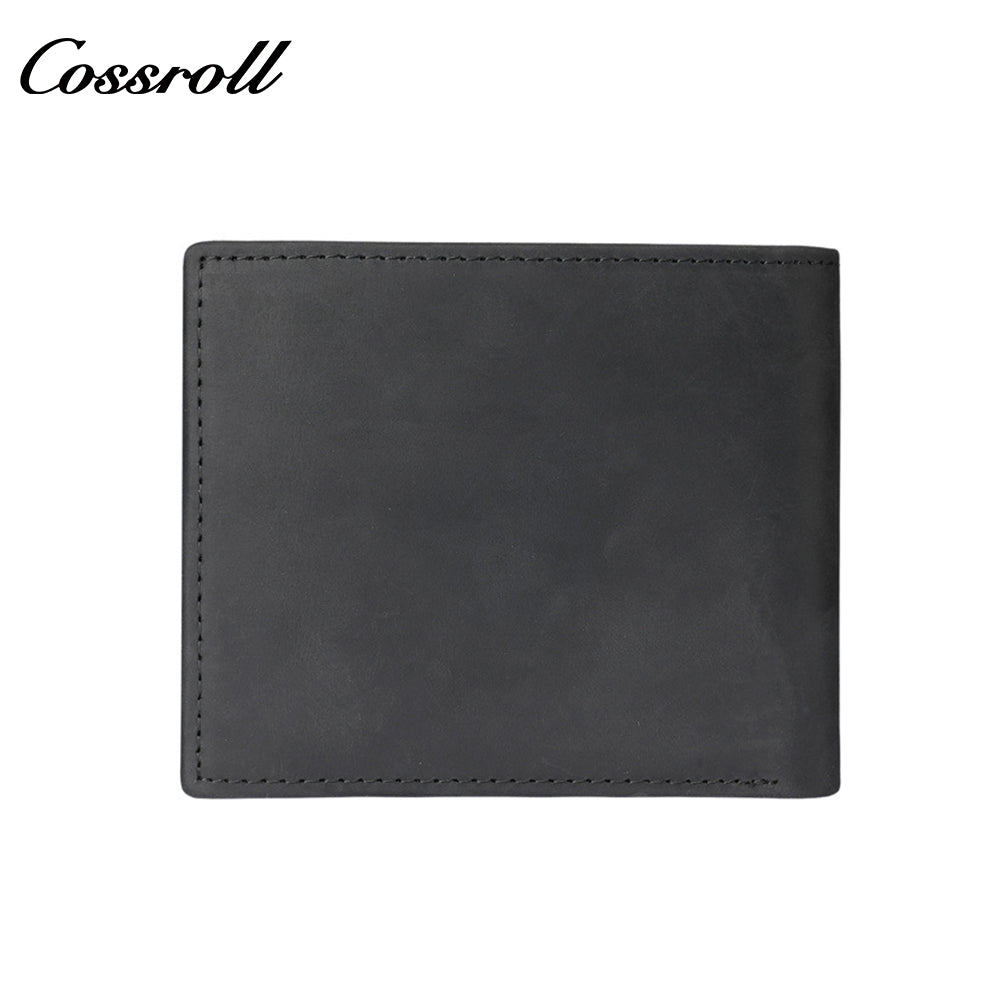 Top-grain crazy horse leather short wallet, vintage men's casual cowhide card and cash holder