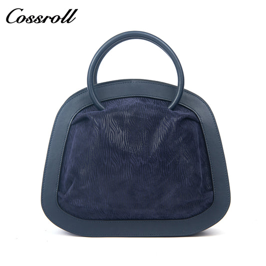 Velvet Patchwork Handbag for Women, Minimalist Retro Style Top Handle Bag, Versatile Commuter Shoulder Bag
