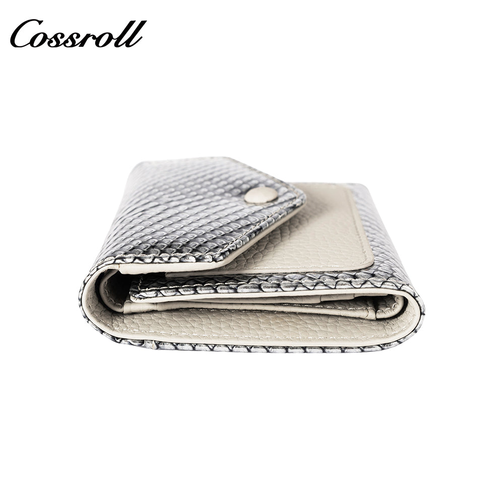 Fashion serpentine leather folding short small purse temperament 2024 new soft cowhide money clip big money clip
