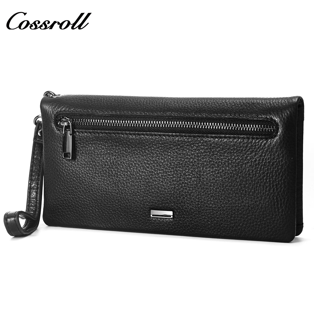 2024 New Genuine Leather Men's Wallet Long Zipper Large Capacity Clutch Cowhide Clutch Bag Best-Selling Wallet