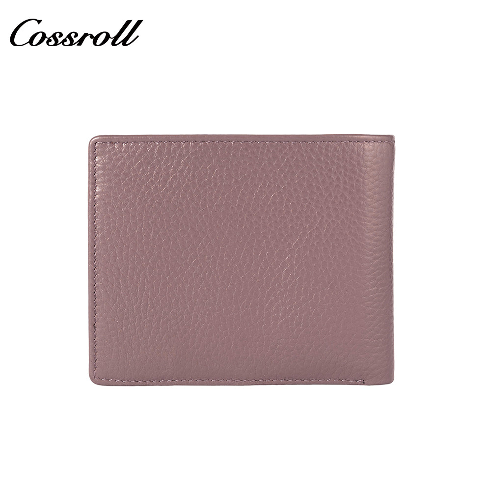 Women's top-grain cowhide leather wallet with anti-magnetic and anti-theft card slots, ultra-thin and compact design.