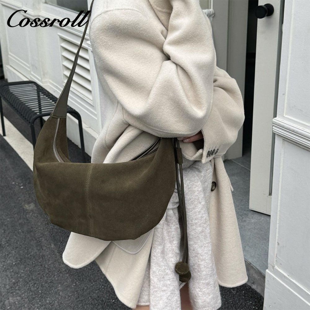 Cowhide Underarm Women's Crossbody Bag, High-End Fashion Suede Tote Bag