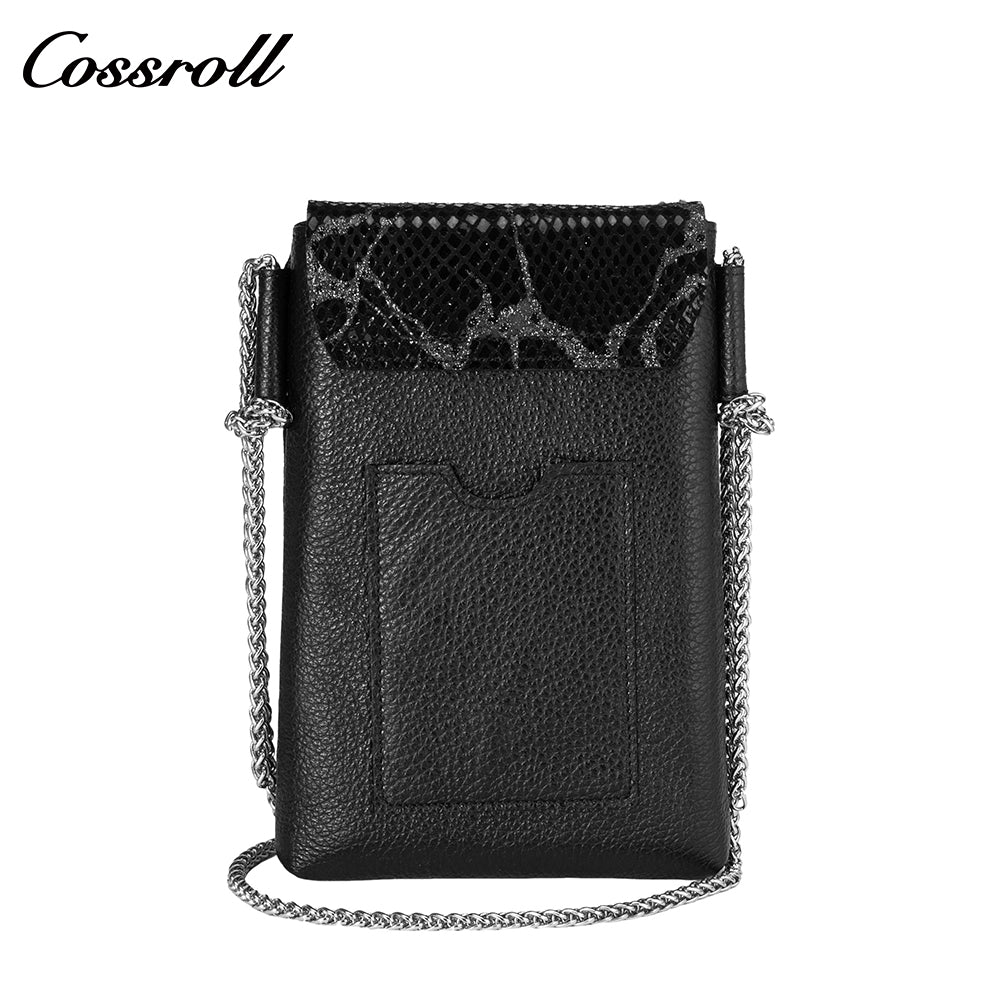 Cowhide snake-print splicing crossbody bag small mobile phone bag female all-match 2024 new leather vertical bag cover leisure purse