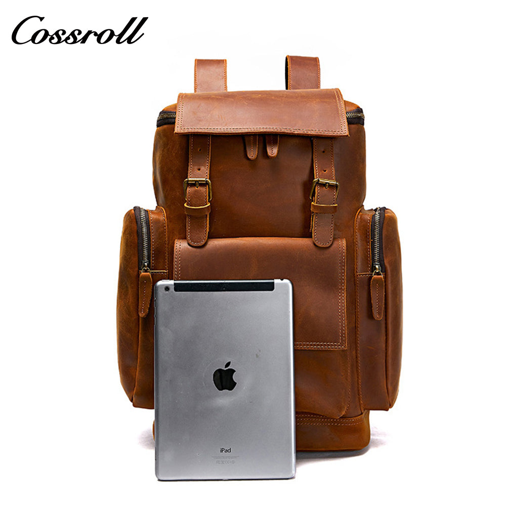 European and American men's genuine leather backpack, Crazy Horse leather backpack, top-grain leather travel bag