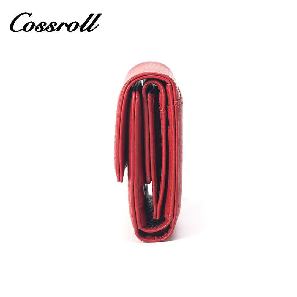 Red Ladies Multifunction Card Holder in Classic Pebbled Leather