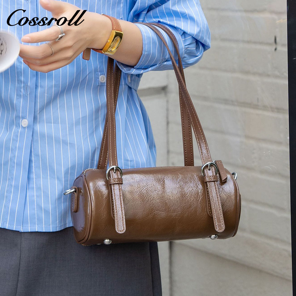 Shoulder Armpit Vintage Bag Bag Bag Bag Women's Premium Feeling Head Layer Leather Handheld Crossbody Bowling Bag