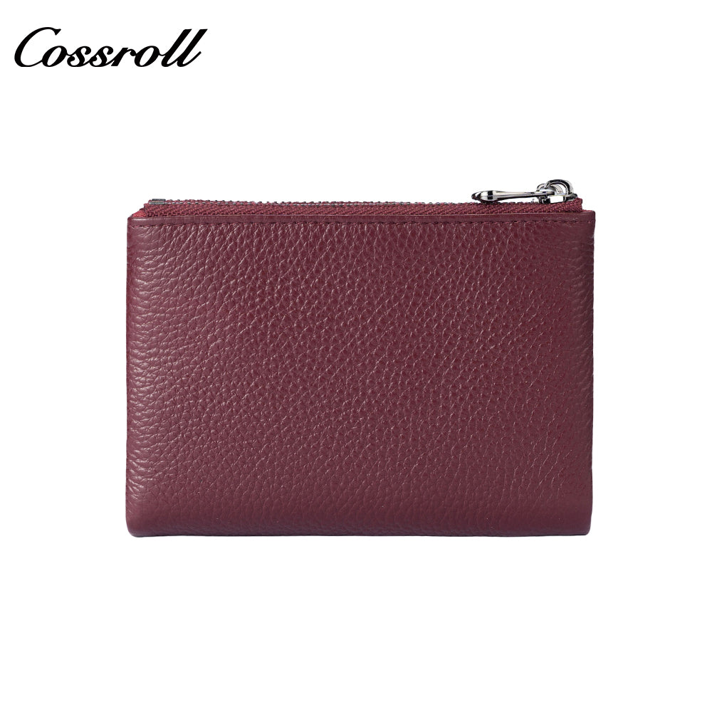 Women's top-grain cowhide wallet with multiple card slots genuine leather card holder and zippered coin pocket