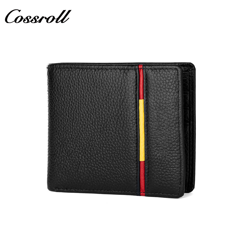 Men's wallet simple short money clip vintage lychee grain soft leather wallet multi card space large capacity
