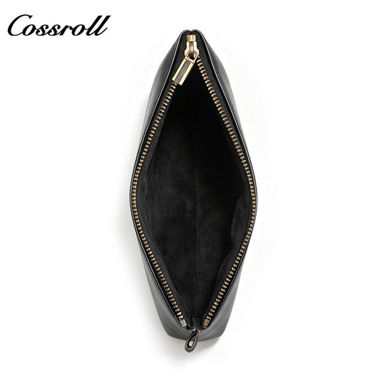 Genuine Leather Zipper Clutch, Minimalist Cowhide Pouch for Phone, Coins & Small Items