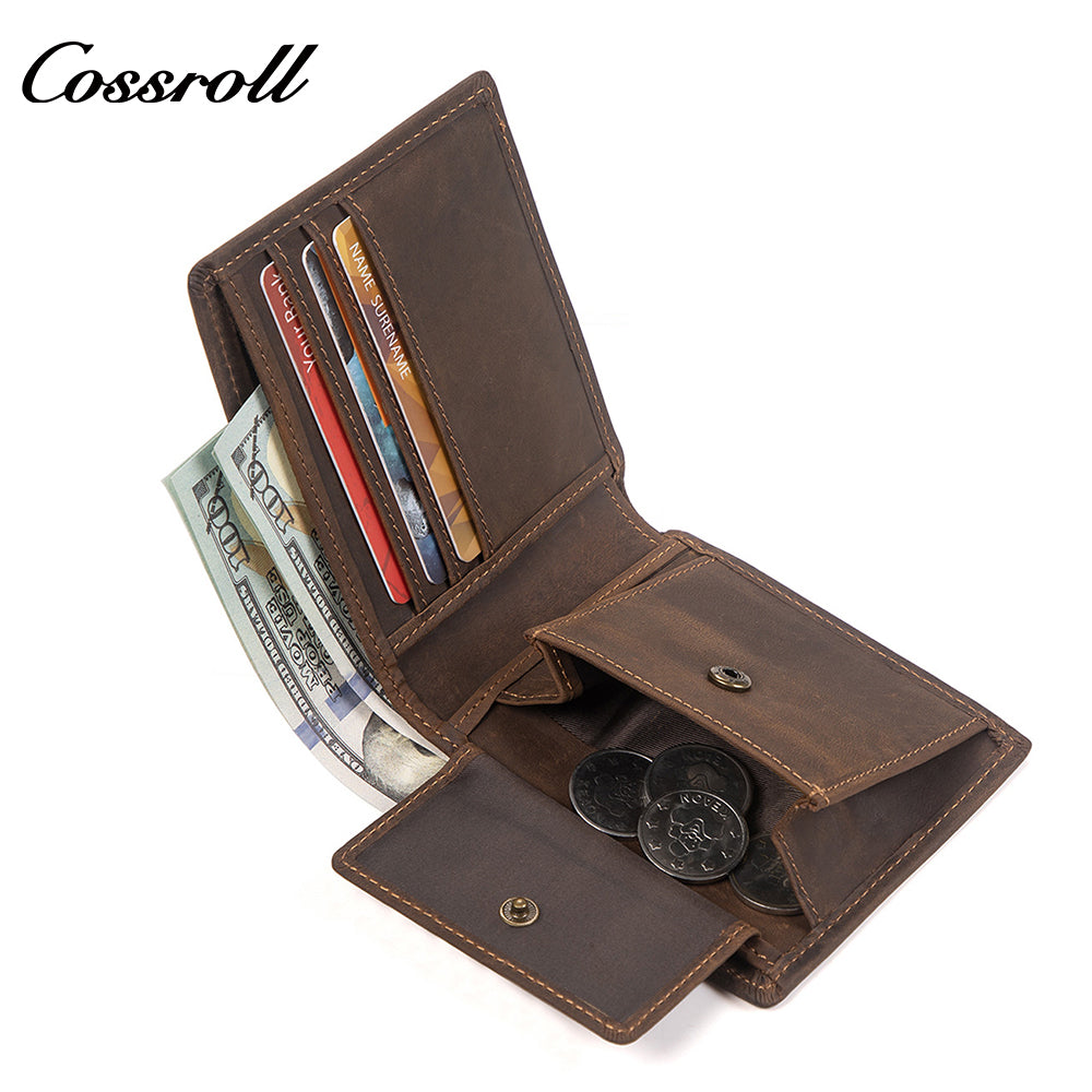 Amazon Europe RFI Men's Genuine Leather Wallet Vintage Crazy Horse Short Wallet