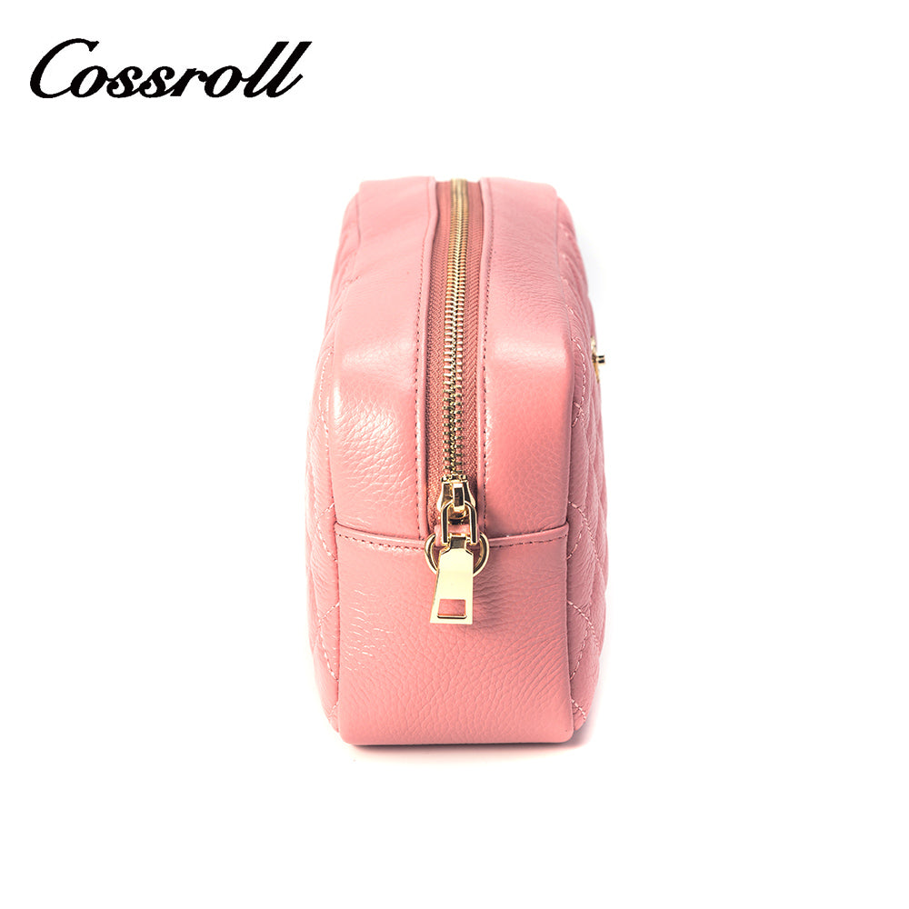 Textured Pink Messenger Bag Embroidered Pattern Classic Leather Handbag