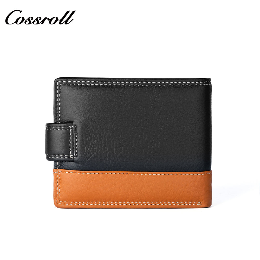Foreign trade leather wallet men's Europe and the United States fashion buckle spelling color short wallet